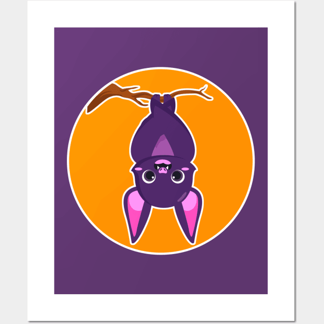 Cute bat hanging upside down Wall Art by Just a Cute World